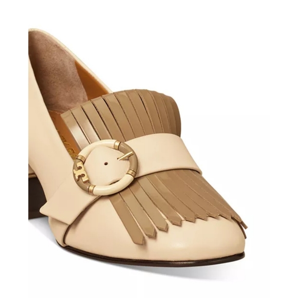 Tory Burch | Multi Logo Kiltie Loafer Pumps in Brie/Sunflower Seed Size 7.5 - Picture 1 of 13